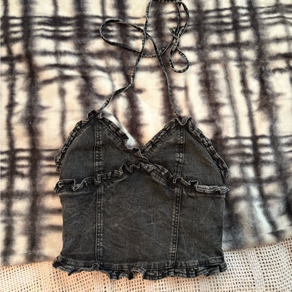 Black Denim Halter Top - Picture 1 of 2